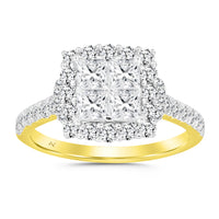 LADIES RING 1.50CT ROUND/PRINCESS DIAMOND 14K YELLOW GOLD