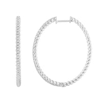 LADIES HOOP EARRINGS 0.50CT ROUND DIAMOND 14K WHITE GOLD