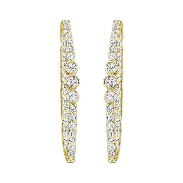LADIES HOOP EARRINGS 1.50CT ROUND DIAMOND 14K YELLOW GOLD