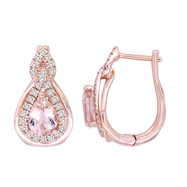 EARRINGS 1.65CT ROUND/PEAR DIAMOND 14K MORGANITE STONE ROSE GOLD