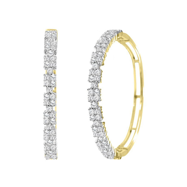 LADIES HOOP EARRINGS 2.00CT ROUND DIAMOND 14K YELLOW GOLD (SI QUALITY)