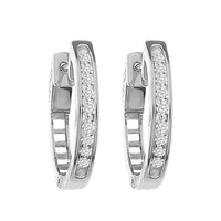 LADIES HOOPS EARRINGS 0.25CT ROUND DIAMOND 14K WHITE GOLD