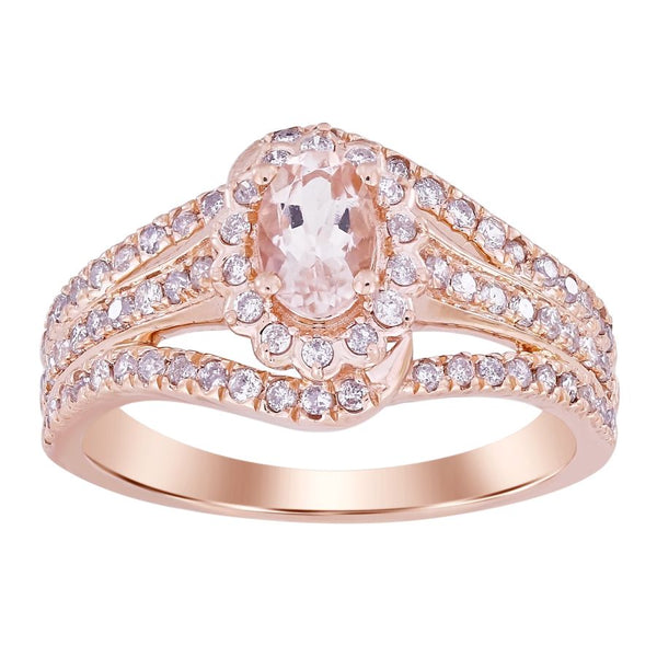 LADIES RING 0.90CT ROUND/OVAL DIAMOND 14K MORGANITE STONE ROSE GOLD