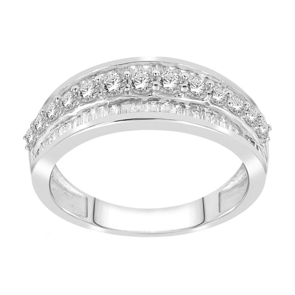 LADIES BAND 1.00CT ROUND/BAGUETTE DIAMOND 14K WHITE GOLD