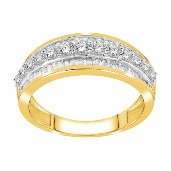 LADIES BAND 1.00CT ROUND/BAGUETTE DIAMOND 14K YELLOW GOLD