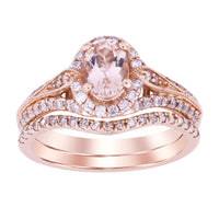 LADIES RING 1.25CT ROUND/OVAL DIAMOND 14K MORGANITE STONE ROSE GOLD