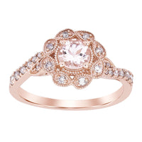 LADIES RING 1/5 CT ROUND/ROUND/PEACH MORGANITE DIAMOND 10K ROSE GOLD(CENTER-1/2)