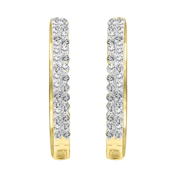 LADIES HOOP EARRINGS 2.00CT ROUND DIAMOND 14K YELLOW GOLD