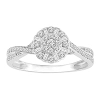 LADIES RING 0.35CT ROUND/BAGUETTE DIAMOND 14K WHITE GOLD (SI QUALITY)