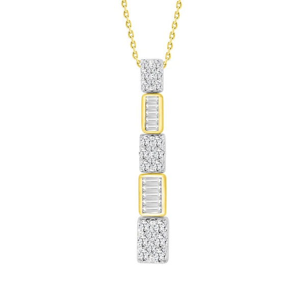 LADIES PENDANT 0.50CT ROUND/BAGUETTE DIAMOND 14K YELLOW GOLD