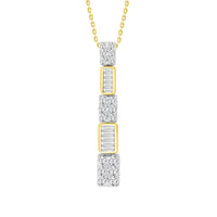 LADIES PENDANT WITH CHAIN 0.50CT ROUND/BAGUETTE DIAMOND 14K YELLOW GOLD (SI QUALITY)