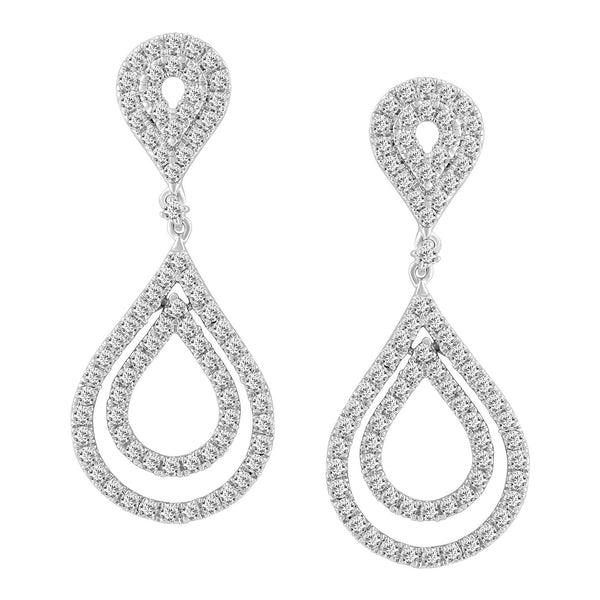 LADIES EARRINGS 1.50CT ROUND DIAMOND 14K WHITE GOLD