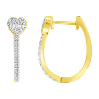 LADIES HOOP EARRINGS 0.25CT ROUND/BAGUETTE DIAMOND 14K YELLOW GOLD