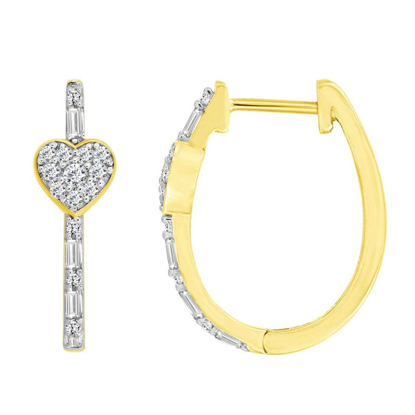 HOOP EARRINGS 0.33CT ROUND/BAGUETTE DIAMOND 14K YELLOW GOLD