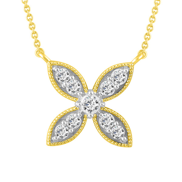 LADIES NECKLACE 0.25CT ROUND DIAMOND 14K YELLOW GOLD