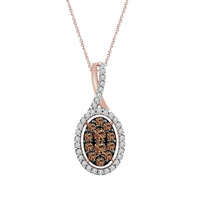 LADIES PENDANT 0.50CT WITH CHAIN DARK BROWN/ROUND DIAMOND 14K ROSE GOLD