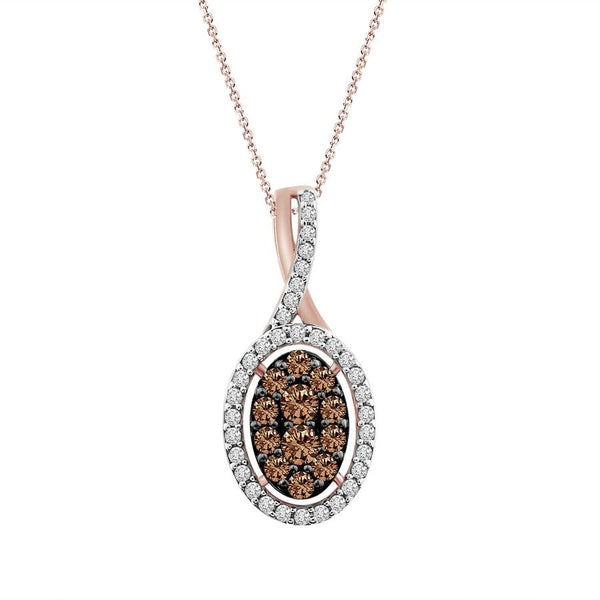 LADIES PENDANT 0.50CT WITH CHAIN DARK BROWN/ROUND DIAMOND 14K ROSE GOLD