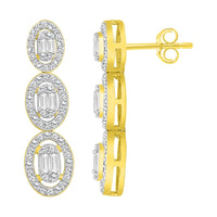 LADIES LINEAR EARRINGS 0.75CT ROUND/BAGUETTE DIAMOND 14K YELLOW GOLD