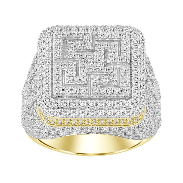 MEN'S RING 3.25CT ROUND DIAMOND 10K YELLOW GOLD