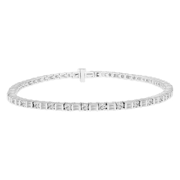 LADIES BRACELET 2.00CT ROUND/BAGUETTE DIAMOND 14K WHITE GOLD