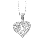 LADIES  PENDANT WITH CHAIN 0.50CT ROUND/BAGUETTE DIAMOND 14K WHITE GOLD