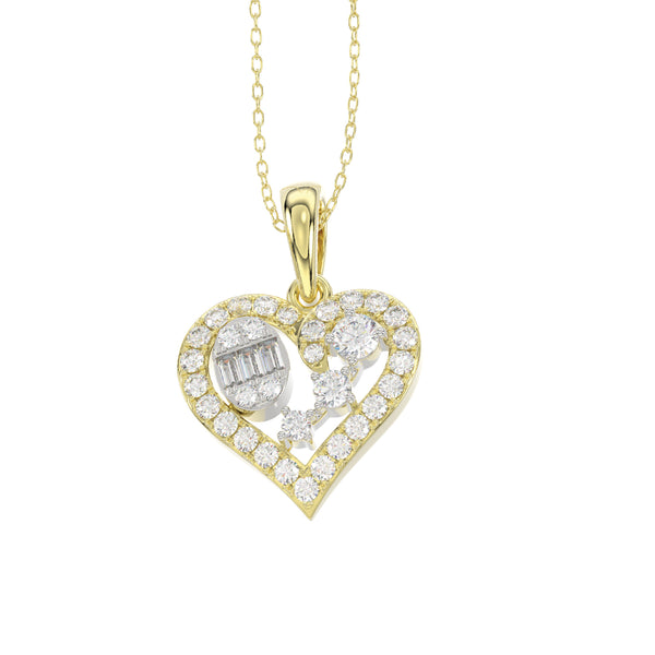 LADIES  PENDANT WITH CHAIN 0.50CT ROUND/BAGUETTE DIAMOND 14K YELLOW GOLD