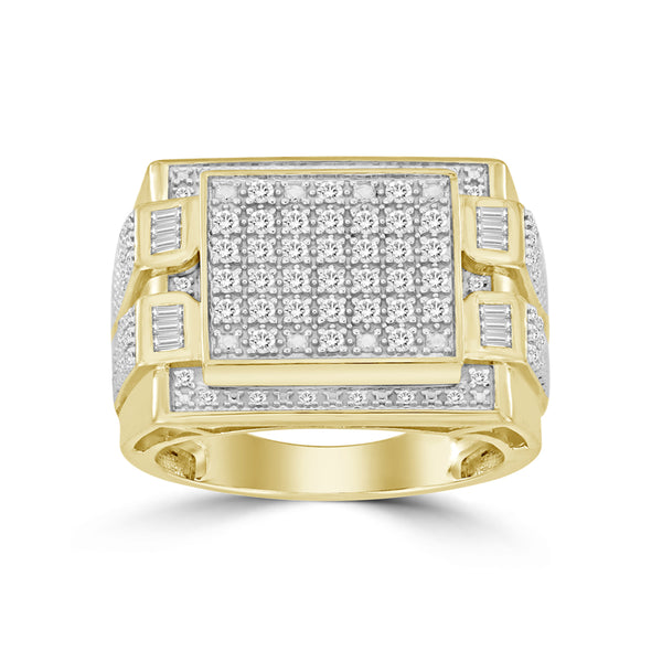 MEN'S RING 0.50CT ROUND/BAGUETTE DIAMOND 10K YELLOW GOLD