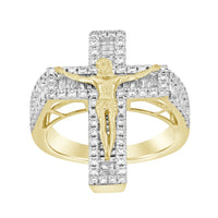 MEN'S RING 1.00CT ROUND/BAGUETTE DIAMOND 10K YELLOW GOLD