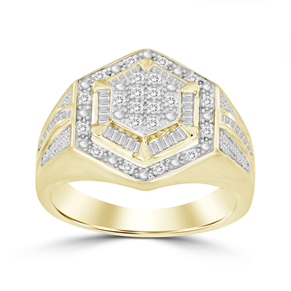 MEN'S RING 0.50CT ROUND/BAGUETTE DIAMOND 10K YELLOW GOLD