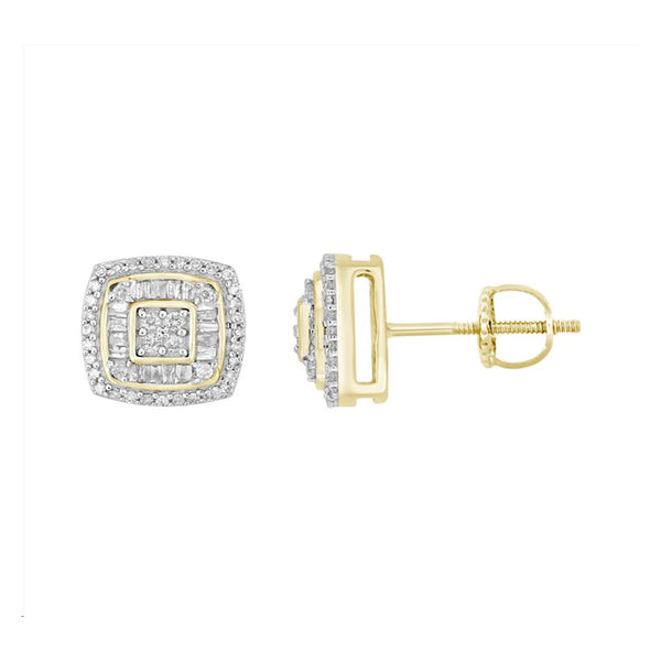 LADIES EARRINGS 0.33CT ROUND/BAGUETTE DIAMOND 10K YELLOW GOLD