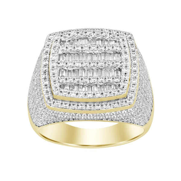 MEN'S RING 2.00CT ROUND/BAGUETTE DIAMOND 10K YELLOW GOLD