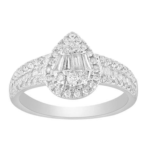 LADIES RING 0.75CT ROUND/BAGUETTE DIAMOND 14K WHITE GOLD