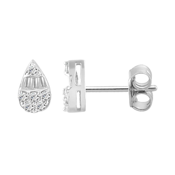 LADIES EARRINGS 0.33CT ROUND/BAGUETTE DIAMOND 14K WHITE GOLD