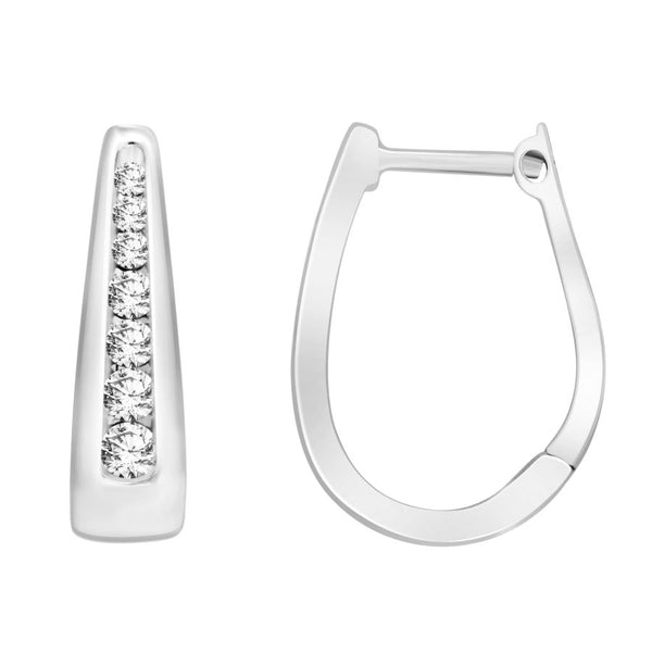 LADIES HOOP EARRINGS 0.50CT ROUND DIAMOND 14K WHITE GOLD