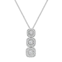 LADIES PENDANT WITH CHAIN 1.00CT ROUND/BAGUETTE DIAMOND 14K WHITE GOLD (SI QUALITY)