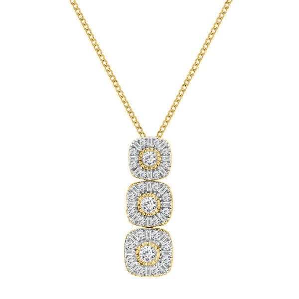 LADIES PENDANT WITH CHAIN 1.00CT ROUND/BAGUETTE DIAMOND 14K YELLOW GOLD (SI QUALITY)