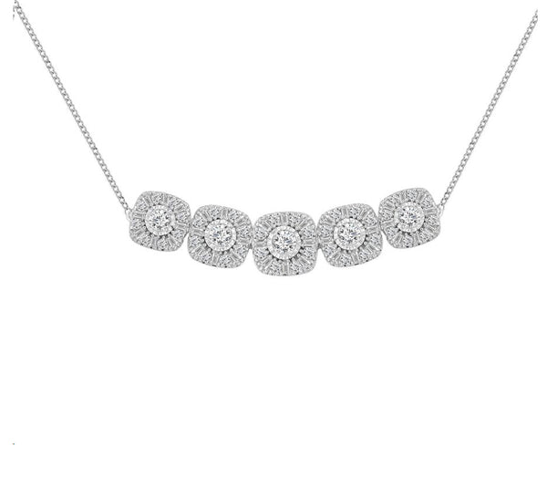 LADIES NECKLACE 1.00CT ROUND/BAGUETTE DIAMOND 14K WHITE GOLD