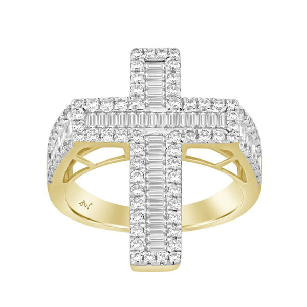 MEN'S  RING 1.65CT ROUND/BAGUETTE DIAMOND 10K YELLOW GOLD