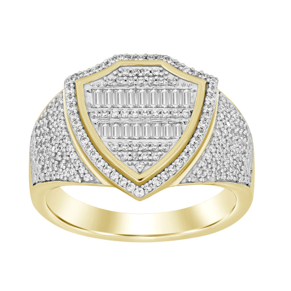 MEN'S  RING 0.75CT ROUND/BAGUETTE DIAMOND 10K YELLOW GOLD