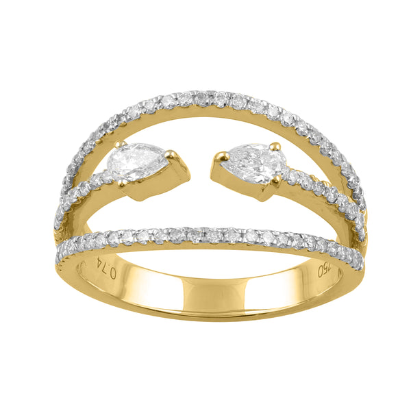 LADIES RING 0.75CT ROUND/PEAR DIAMOND 14K YELLOW GOLD