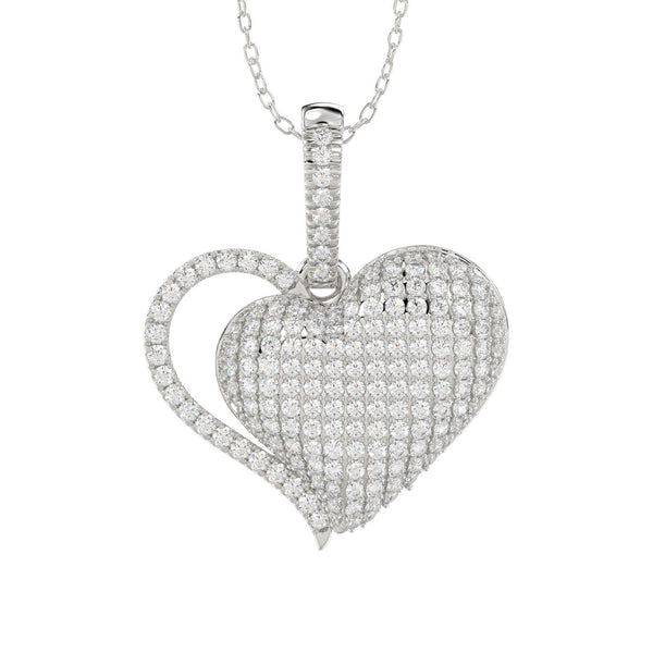 LADIES PENDANT 0.50CT ROUND DIAMOND 14K WHITE GOLD WITH CHAIN 