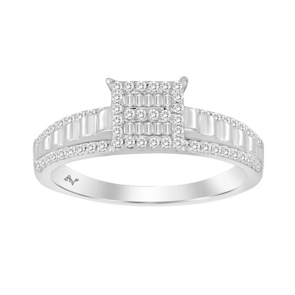 LADIES RING 0.25CT ROUND/BAGUETTE DIAMOND 10K WHITE GOLD