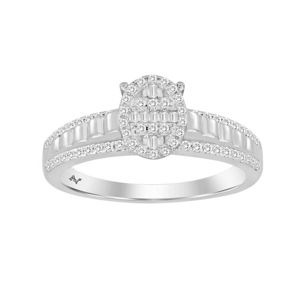 LADIES RING 0.25CT ROUND/BAGUETTE DIAMOND 10K WHITE GOLD