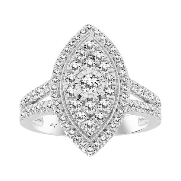 LADIES RING 1.00CT ROUND DIAMOND 14K WHITE GOLD