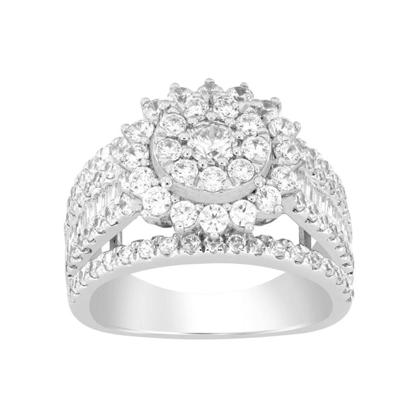 LADIES RING 2.00CT ROUND/BAGUETTE DIAMOND 10K WHITE GOLD