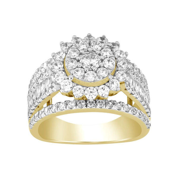 LADIES RING 2.00CT ROUND/BAGUETTE DIAMOND 10K YELLOW GOLD