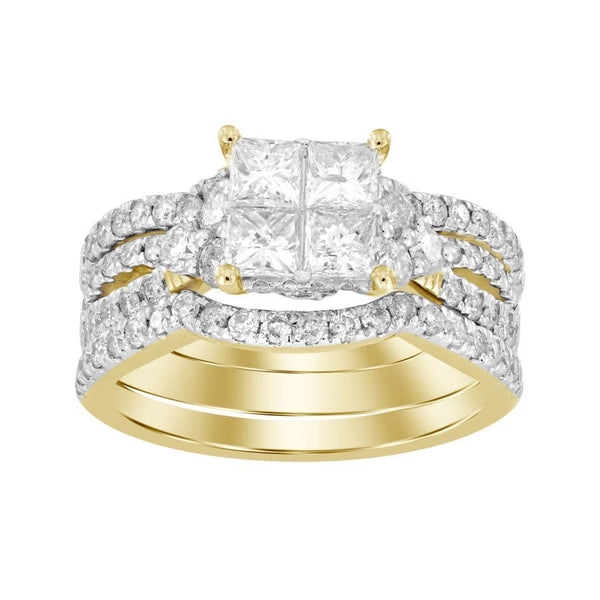 LADIES BRIDAL SET 2.00CT ROUND/PRINCESS 14K YELLOW  GOLD