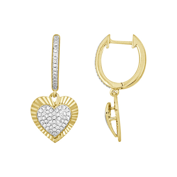 LADIES  HOOPS EARRINGS 0.33CT ROUND DIAMOND 10K YELLOW GOLD