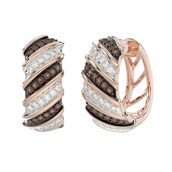 LADIES HOOPS EARRINGS 0.50CT ROUND/DARK BROWN DIAMOND 14K ROSE GOLD