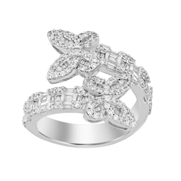 LADIES RING 1.00CT ROUND/BAGUETTE DIAMOND 14K WHITE GOLD